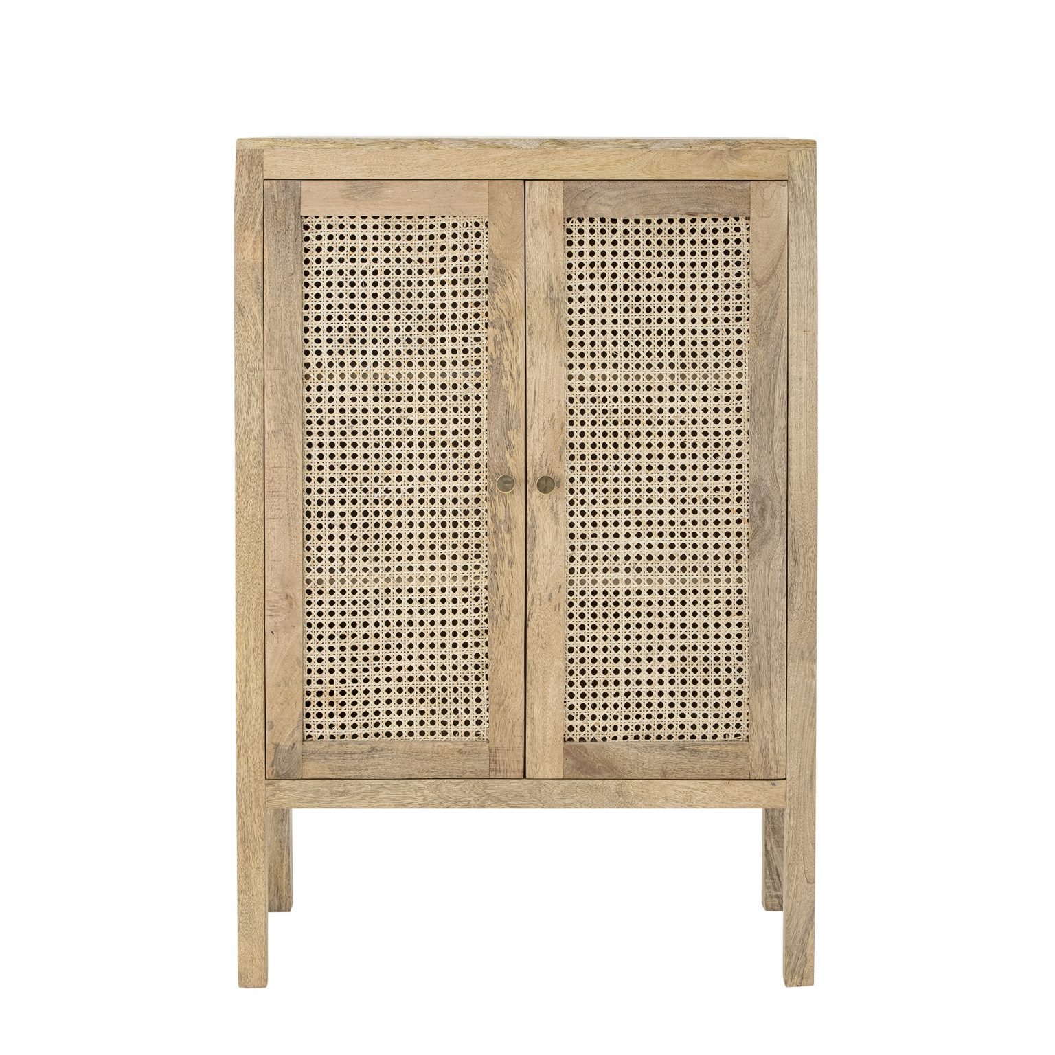 Armoire en bois de manguier Paulo avec portes en cannage de rotin naturel, meuble de rangement style botanique