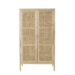 Armoire en pin naturel Marikka avec portes en rotin tressé, meuble de rangement nordique pour intérieur.