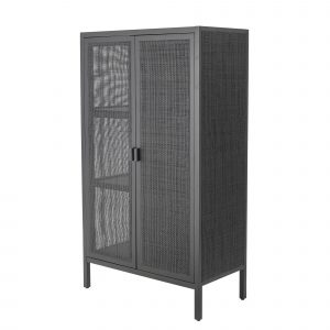 Armoire en bois et rotin noir Marikka, meuble de rangement intérieur en bois foncé et rotin tressé, style déco contemporain.