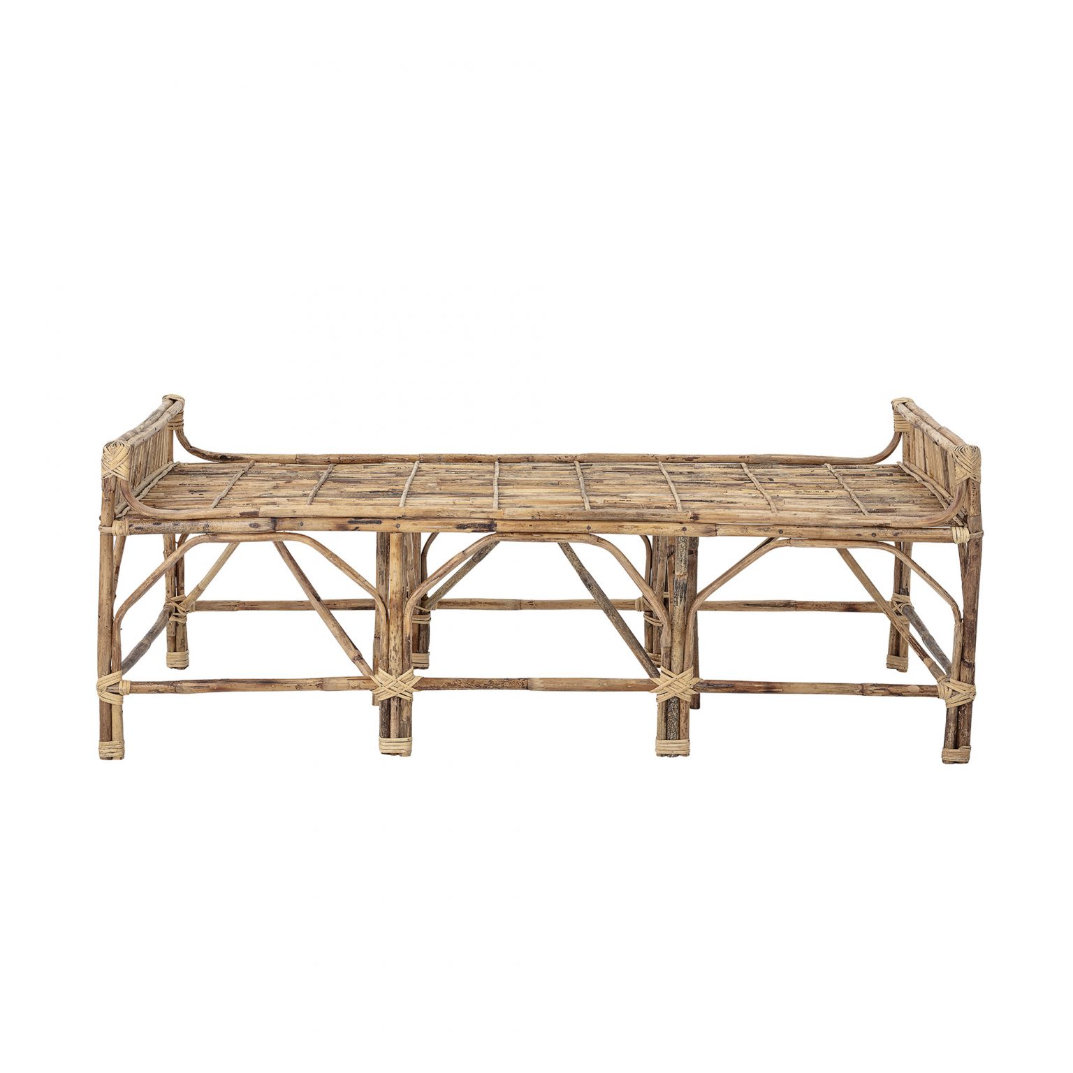 Banc en bambou Pammi, banc naturel en bambou pour intérieur et extérieur abrité.