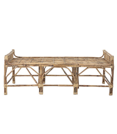 Banc en bambou Pammi, banc naturel en bambou pour intérieur et extérieur abrité.