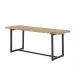 Banc en polyrattan naturel ADILLY avec structure en métal noir, assise décorative pour terrasse abritée