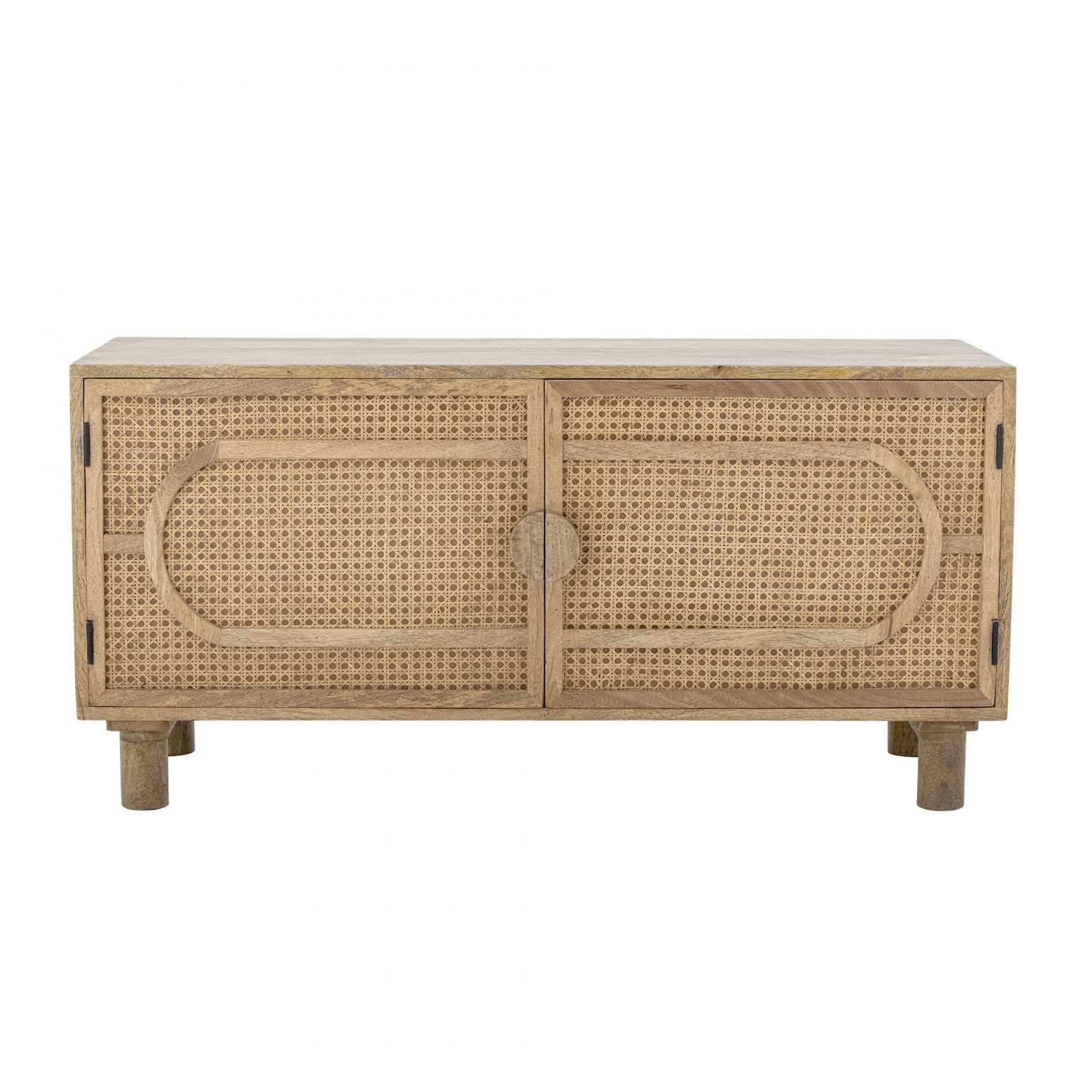Buffet en bois de manguier Pablo avec portes en cannage de rotin, meuble de rangement naturel pour salon.
