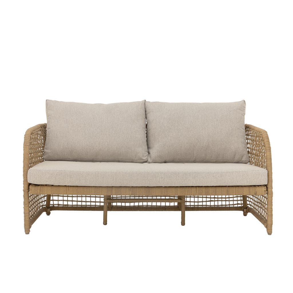 Canapé de salon en polyrattan Penzano naturel avec coussins, mobilier d’extérieur