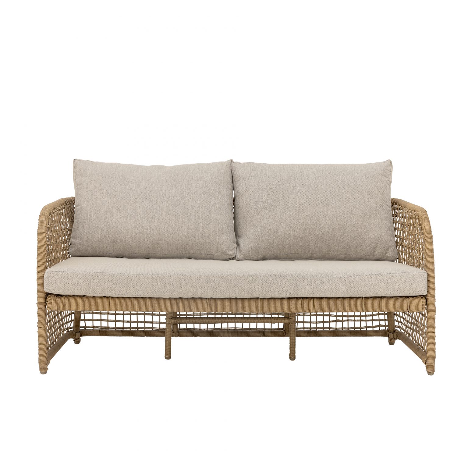 Canapé de salon en polyrattan Penzano naturel avec coussins, mobilier d’extérieur