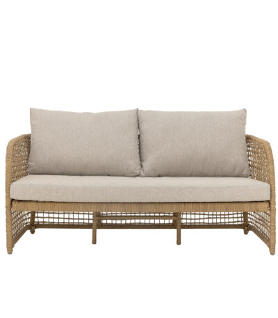 Canapé de salon en polyrattan Penzano naturel avec coussins, mobilier d’extérieur
