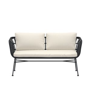 Canapé lounge Isola noir avec structure en acier et coussins beiges, banquette de jardin design contemporain pour terrasse ou balcon