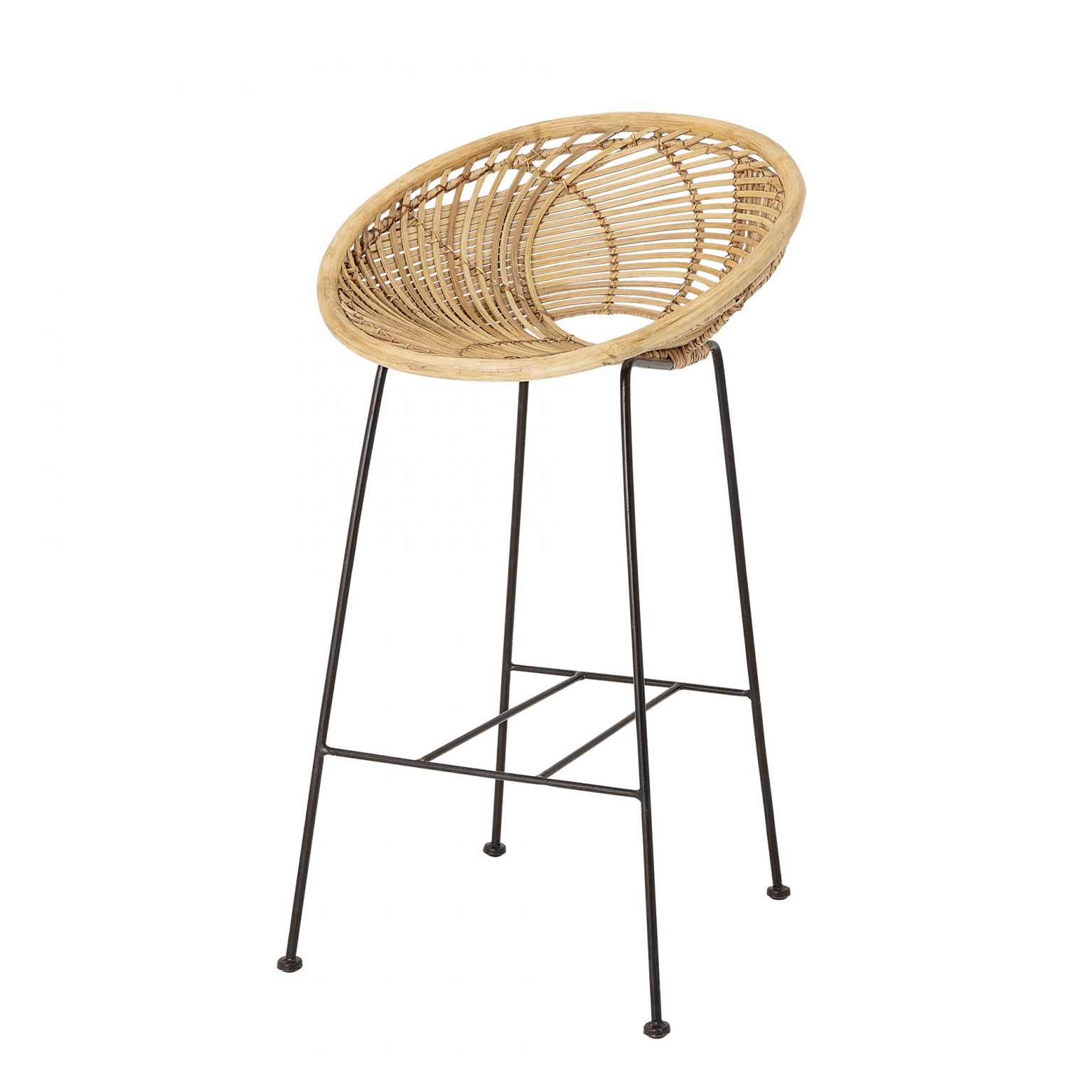 Chaise de bar en rotin Yonne naturel avec structure en métal noir, assise ajourée Bloomingville