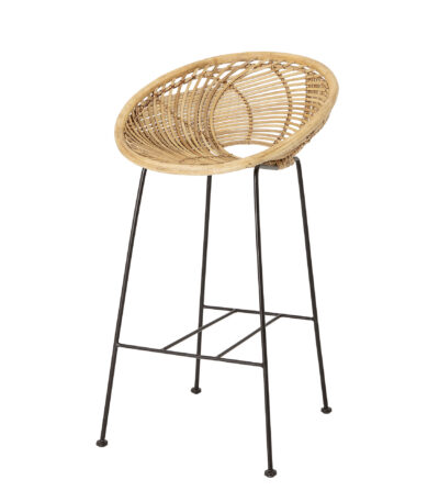 Chaise de bar en rotin Yonne naturel avec structure en métal noir, assise ajourée Bloomingville