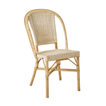 Chaise en rotin Albertine avec dossier motif diamant et tressage en moelle de rotin naturel.