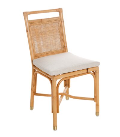 Chaise en rotin RIVIERA, chaise en rotin intérieur avec coussin beige, design vintage élégant