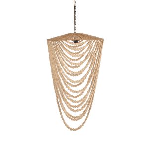 Lustre en perles de bois naturel taille L – suspension artisanale en bois au style bohème