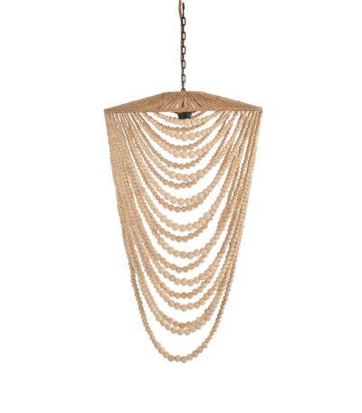 Lustre en perles de bois naturel taille L – suspension artisanale en bois au style bohème