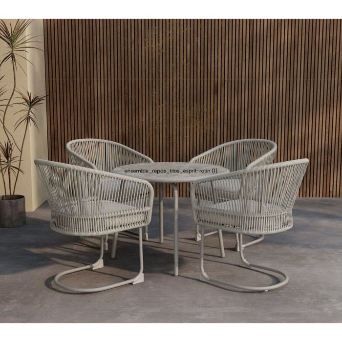 Ensemble repas extérieur Tilos gris clair & beige