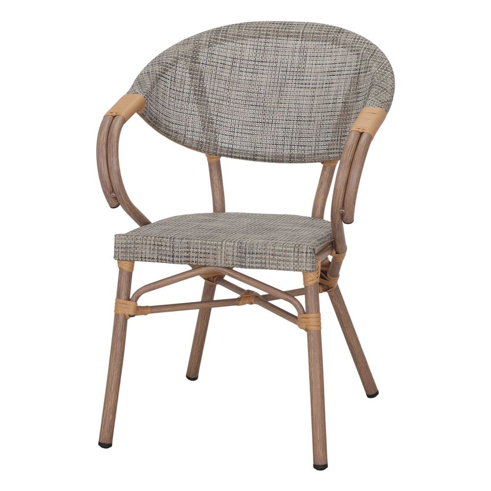 Chaise de jardin Cassis brun en aluminium effet bambou avec assise en textilène, style naturel et décoratif