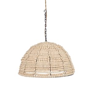 Suspension en perles de bois naturel Dôme, un luminaire artisanal en bois au style bohème