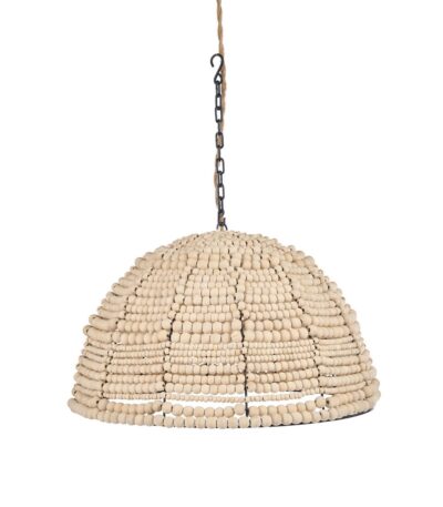 Suspension en perles de bois naturel Dôme, un luminaire artisanal en bois au style bohème