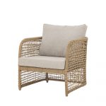 Fauteuils de salon en polyrattan Penzano Lot de 2 naturel avec coussins, mobilier d’extérieur abrité