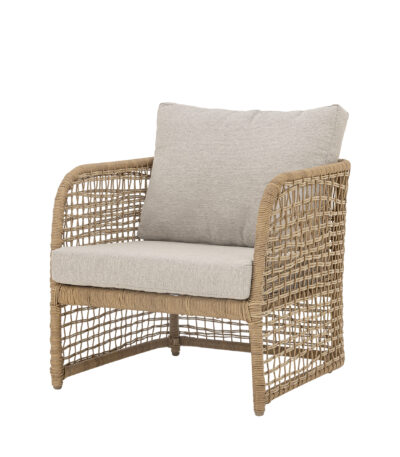 Fauteuils de salon en polyrattan Penzano Lot de 2 naturel avec coussins, mobilier d’extérieur abrité