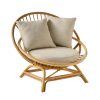 Fauteuil coquille en rotin MIAMI avec coussins, design vintage seventies, loveuse en rotin naturel pour intérieur
