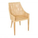 Fauteuil de table en rotin cannage SAIGON avec structure en teck naturel et accoudoirs, style naturel et élégant