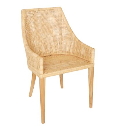 Fauteuil de table en rotin cannage SAIGON avec structure en teck naturel et accoudoirs, style naturel et élégant