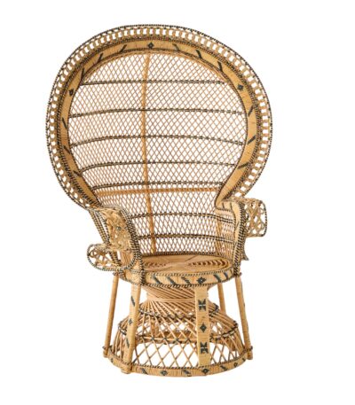 Fauteuil Emmanuelle en rotin naturel avec dossier ajouré et tressage décoratif, style exotique et iconique
