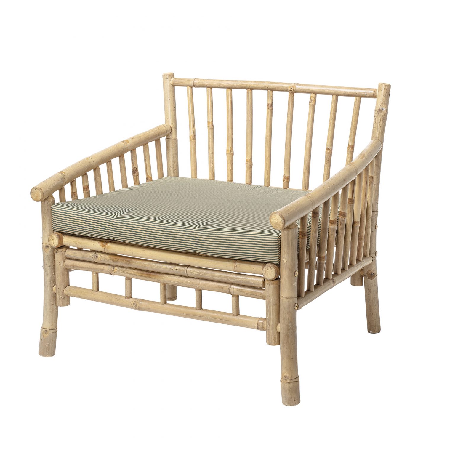 Fauteuil en bambou SOLE avec coussin, assise naturelle en bambou pour intérieur et véranda