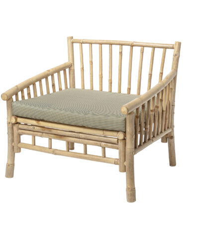 Fauteuil en bambou SOLE avec coussin, assise naturelle en bambou pour intérieur et véranda