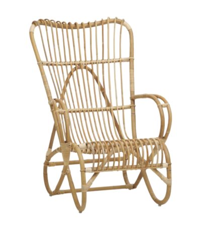 Fauteuil rotin haut dossier MARLÈNE, fauteuil en rotin intérieur vintage, structure légère et ergonomique