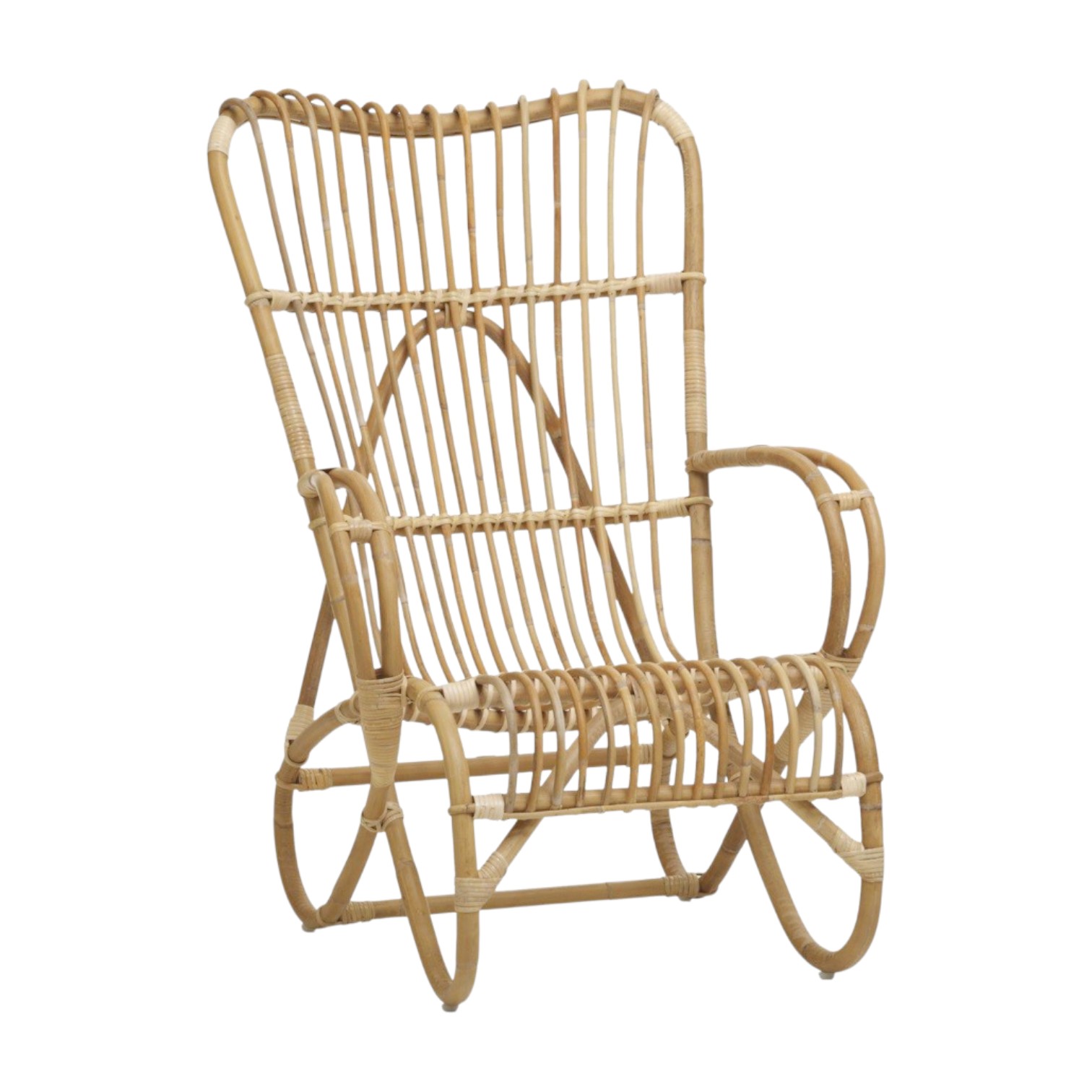 Fauteuil rotin haut dossier MARLÈNE, fauteuil en rotin intérieur vintage, structure légère et ergonomique