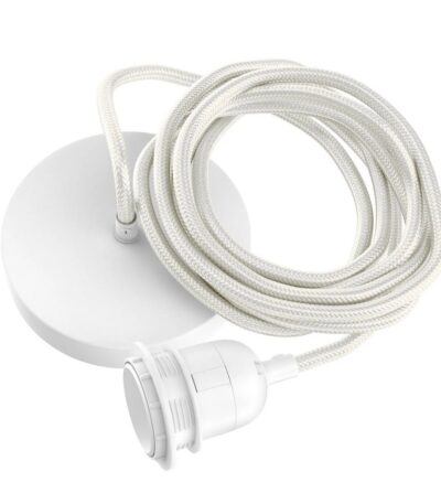 Plafonnier blanc 1 luminaire, avec câble textile en coton pour suspension