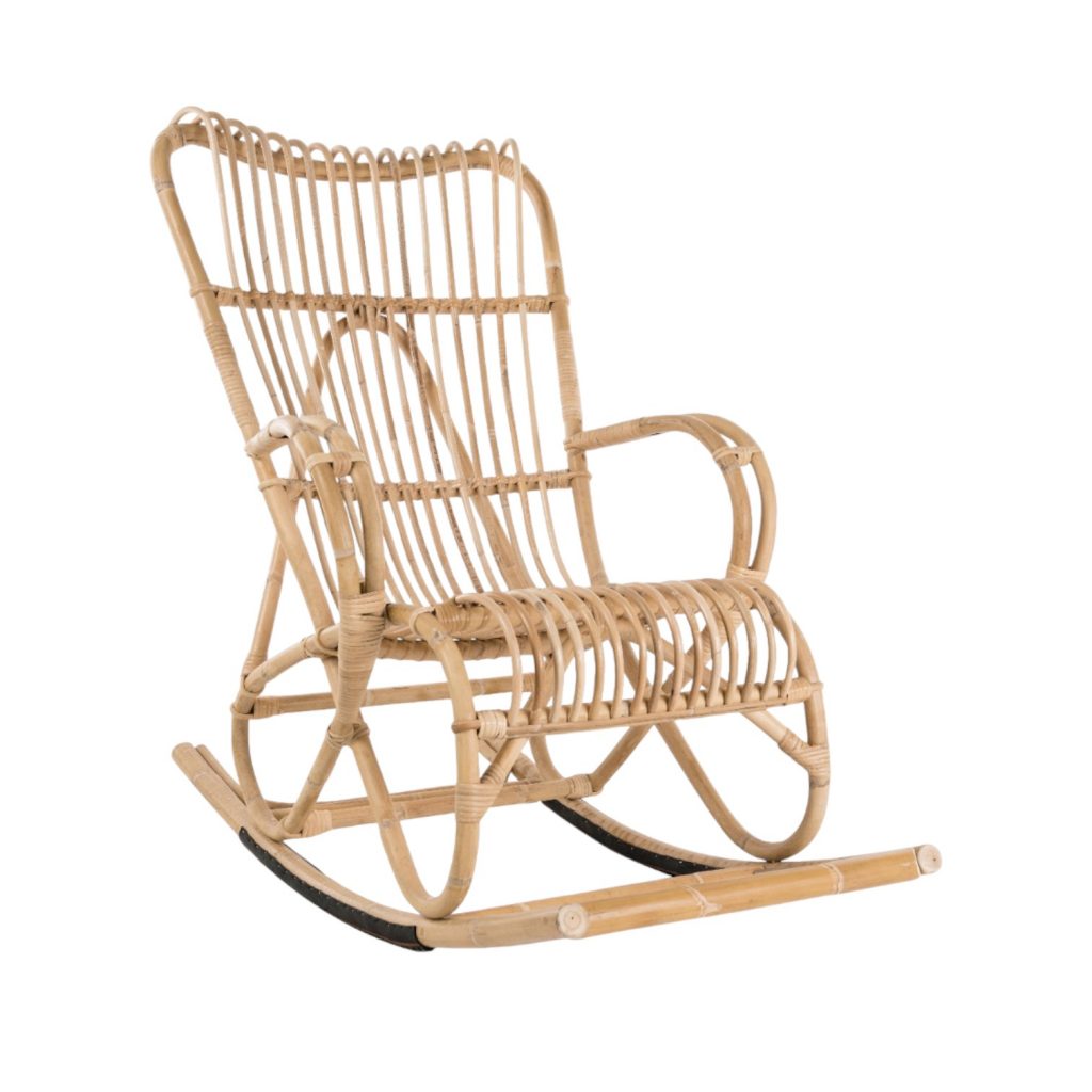 Rocking chair en rotin MARLÈNE, fauteuil à bascule en rotin intérieur, design vintage et confortable