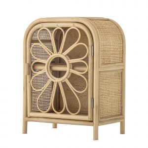 Table de nuit en rotin Anuke naturel avec porte ajourée motif fleur, petit meuble de rangement Bloomingville Mini