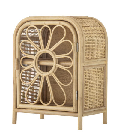 Table de nuit en rotin Anuke naturel avec porte ajourée motif fleur, petit meuble de rangement Bloomingville Mini