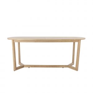 Table à manger en bois Serrone en hévéa naturel, grande table rectangulaire au style cottage pour salle à manger lumineuse.