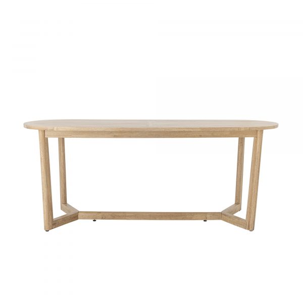 Table à manger en bois Serrone en hévéa naturel, grande table rectangulaire au style cottage pour salle à manger lumineuse.
