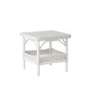 Table basse en rotin blanc Primavera avec plateau motif diamant et rangement porte-revues.