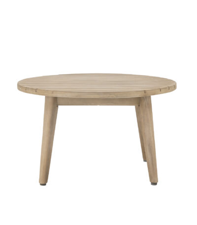 Table basse SORRENTO en acacia naturel, table ronde en bois pour terrasse couverte