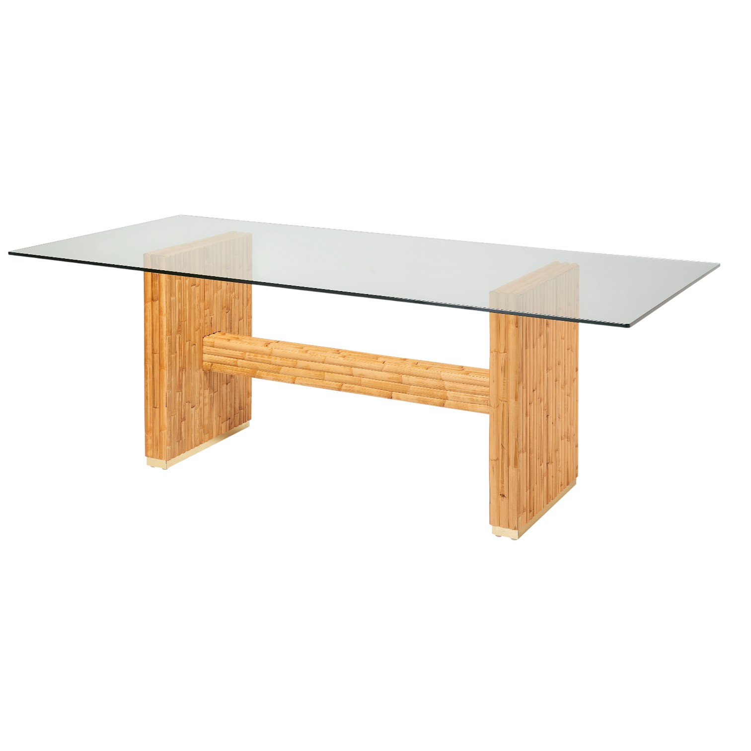 Table rectangulaire en rotin RIVIERA avec plateau en verre, table de repas en rotin intérieur au design années 40