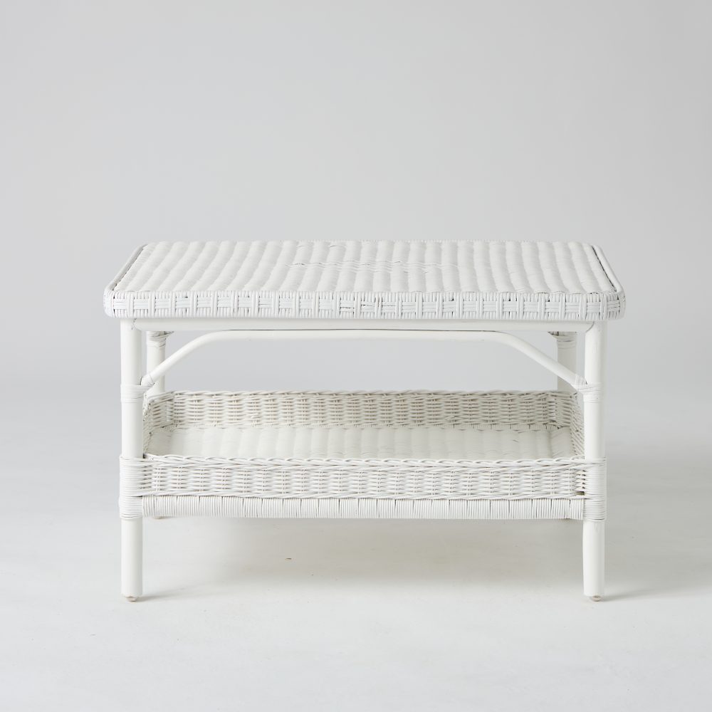Table basse en rotin laqué blanc rectangulaire PRIMAVERA