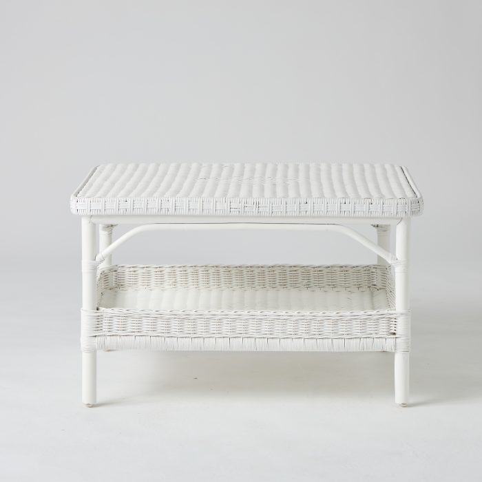 Table basse en rotin laqué blanc rectangulaire PRIMAVERA