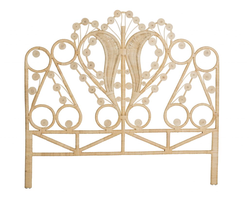 Tête de lit en rotin naturel Maharaja avec motifs ajourés et volutes décoratives, style oriental et vintage