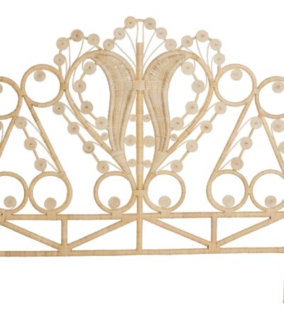 Tête de lit en rotin naturel Maharaja avec motifs ajourés et volutes décoratives, style oriental et vintage