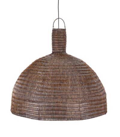 Suspension Dôme - Noyer Foncé - XL en rotin tresse a la main diametre 100cm luminaire artisanal