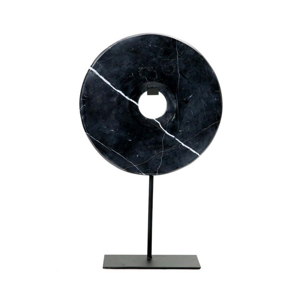 Disque de marbre sur support - Noir - L, en marbre massif veiné sur socle métal