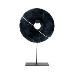 Disque de marbre sur support - Noir - L, en marbre massif veiné sur socle métal