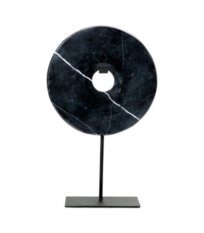 Disque de marbre sur support - Noir - L, en marbre massif veiné sur socle métal