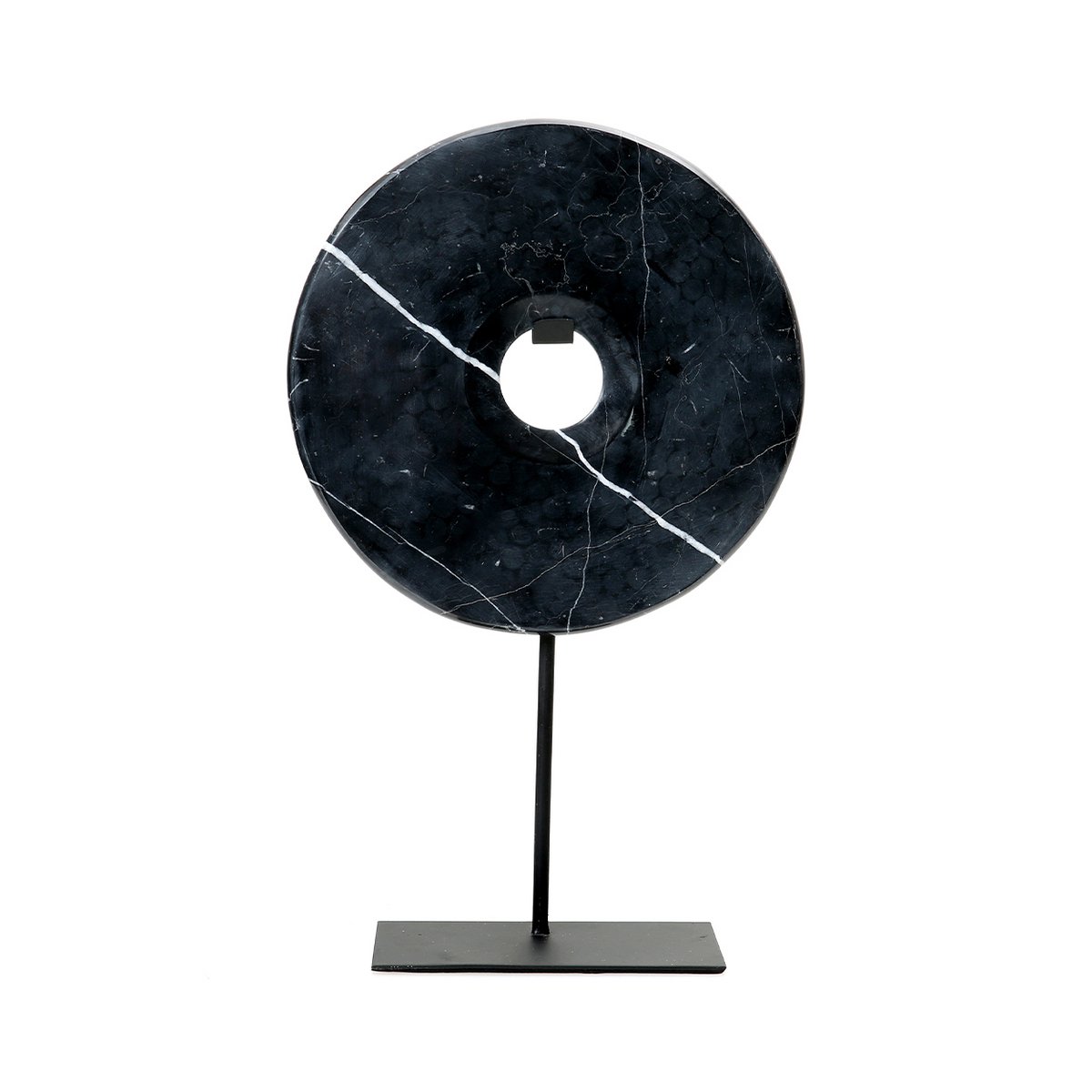 Disque de marbre sur support - Noir - L, en marbre massif veiné sur socle métal