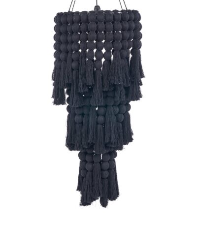 Lustre Nomad en Coton - Noir - XL suspension textile artisanale a franges 100cm